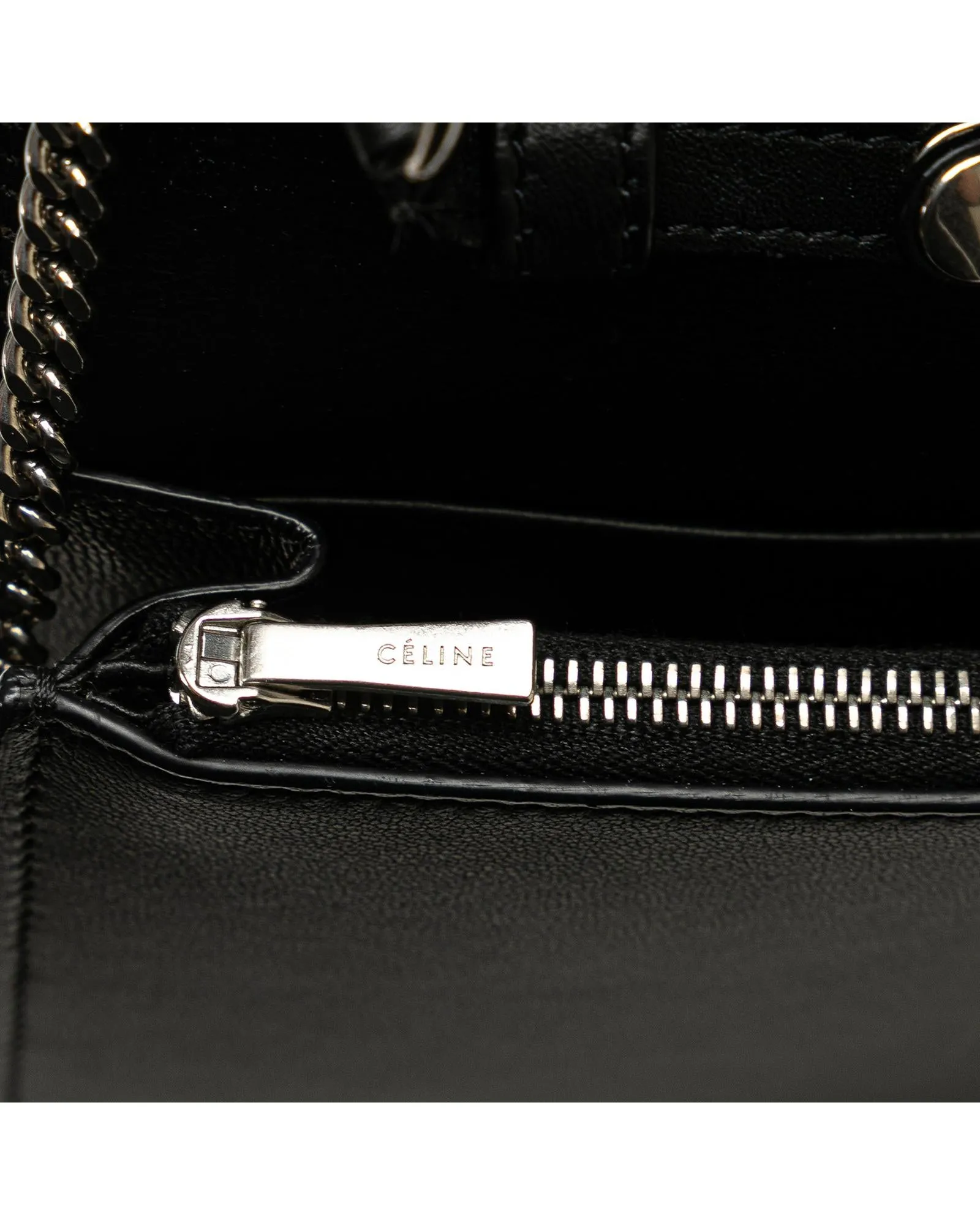 Leather Wallet on Chain with Silver-Tone Strap and Magnetic Closure