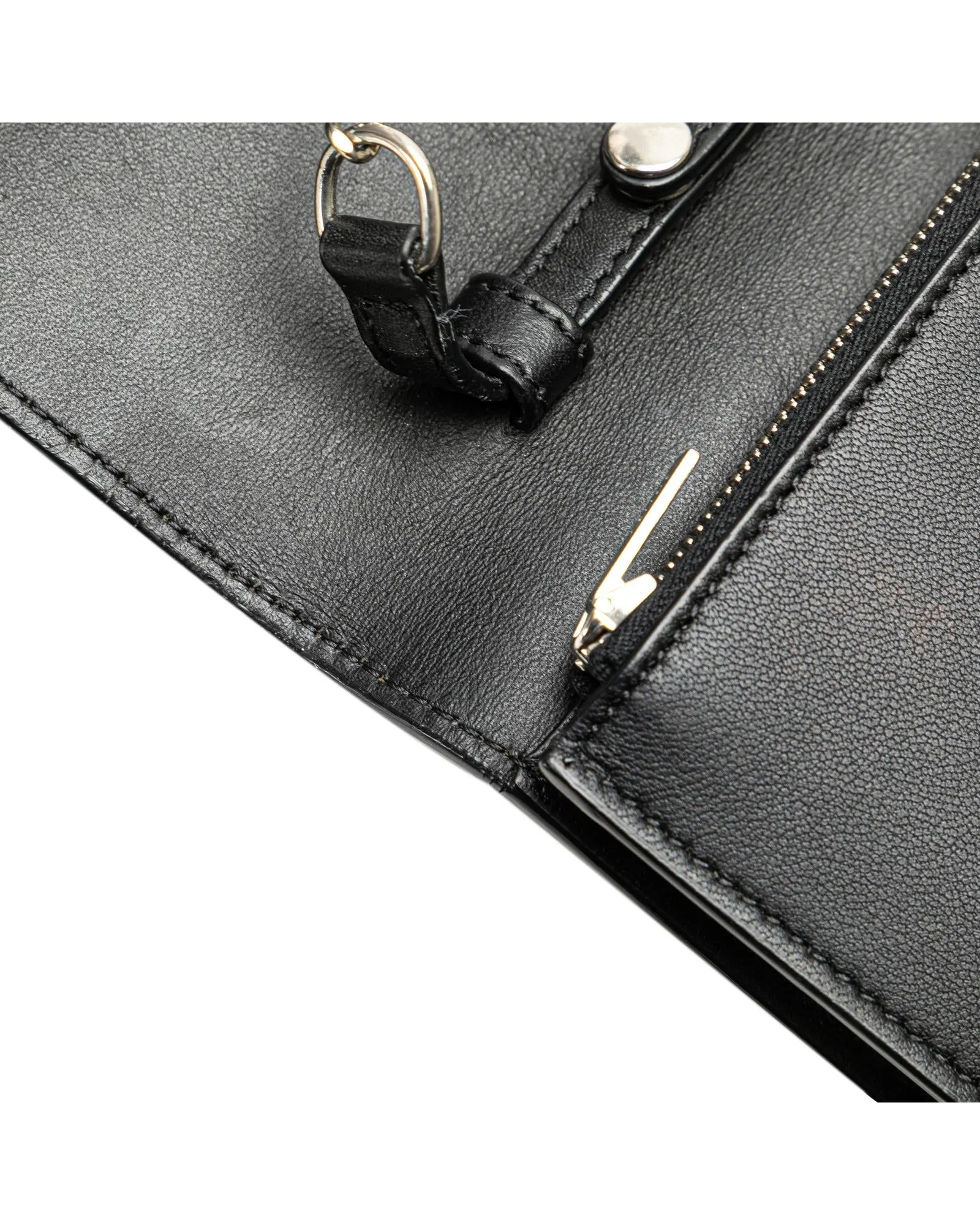 Leather Wallet on Chain with Silver-Tone Strap and Magnetic Closure