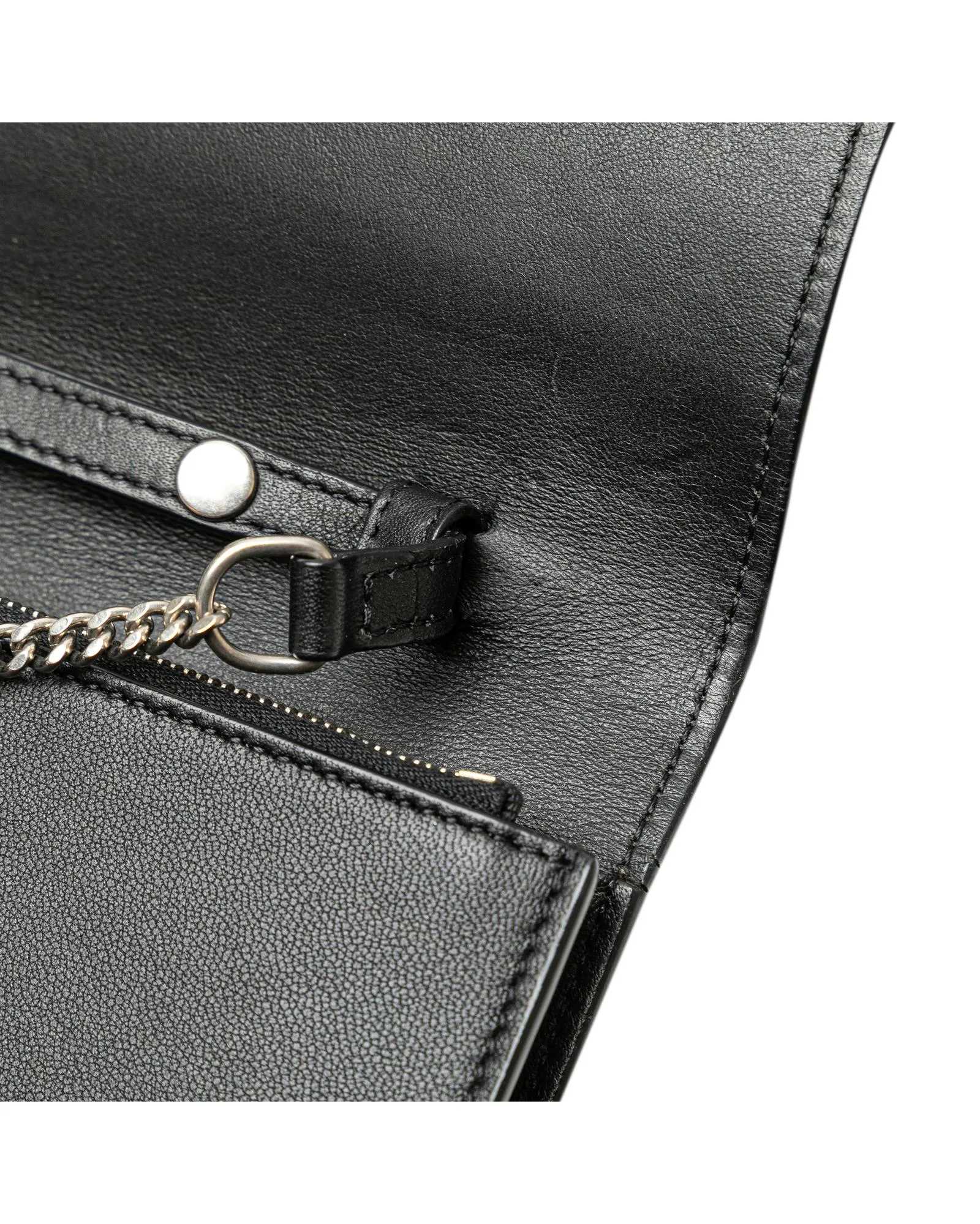 Leather Wallet on Chain with Silver-Tone Strap and Magnetic Closure