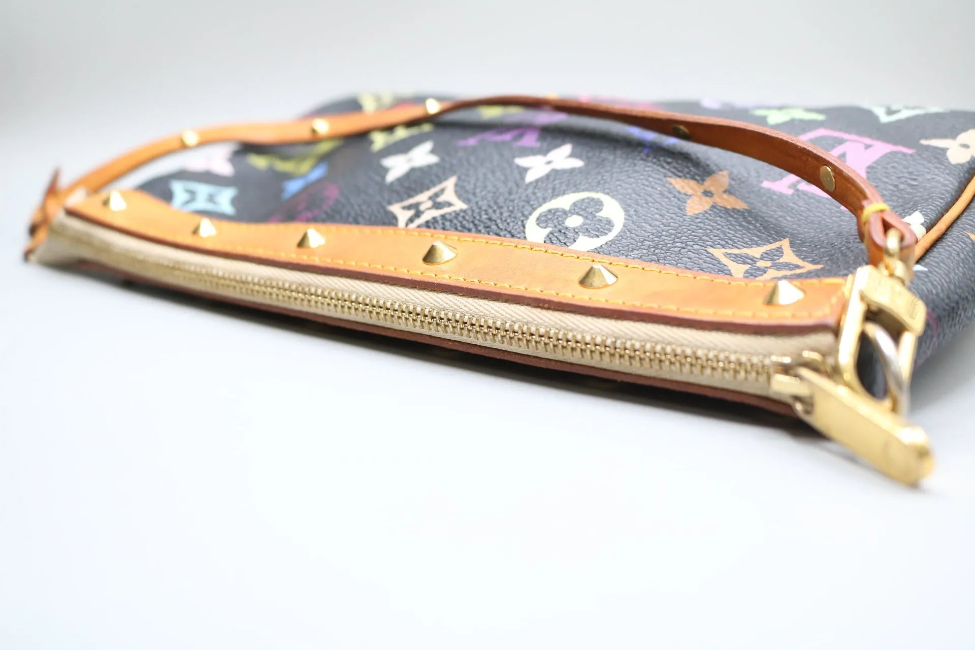 Louis Vuitton Multicolor Monogram Pochette On Black Coated Canvas