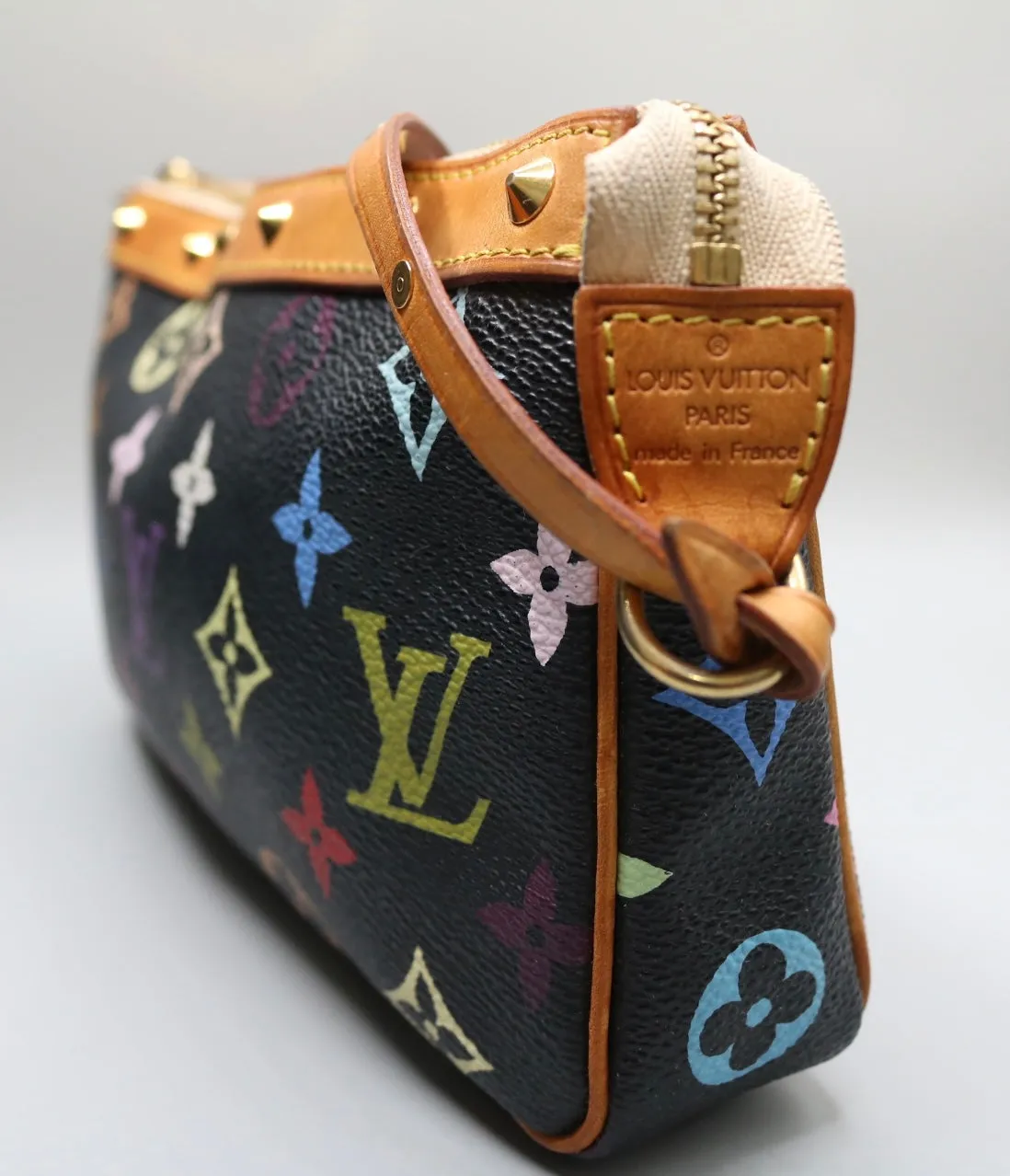 Louis Vuitton Multicolor Monogram Pochette On Black Coated Canvas