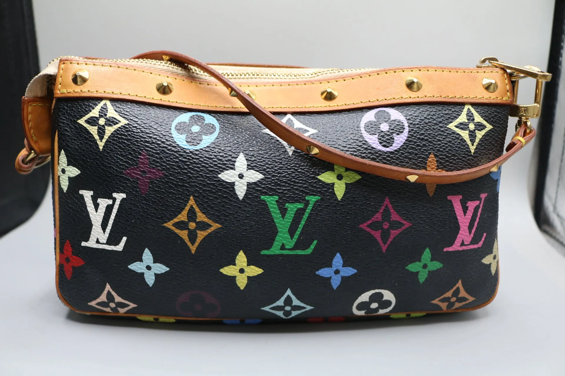 Louis Vuitton Multicolor Monogram Pochette On Black Coated Canvas