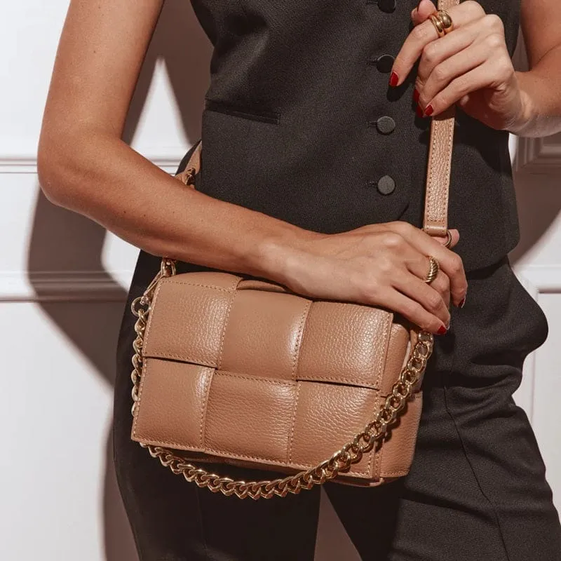 Margot Leather Woven Bag | Light Tan