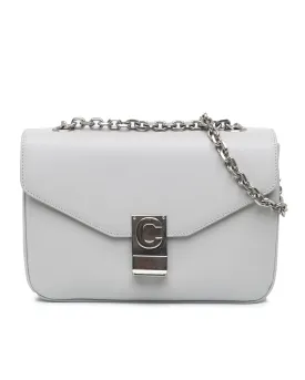 Medium Leather Bag with Chain Strap and Push Lock Closure