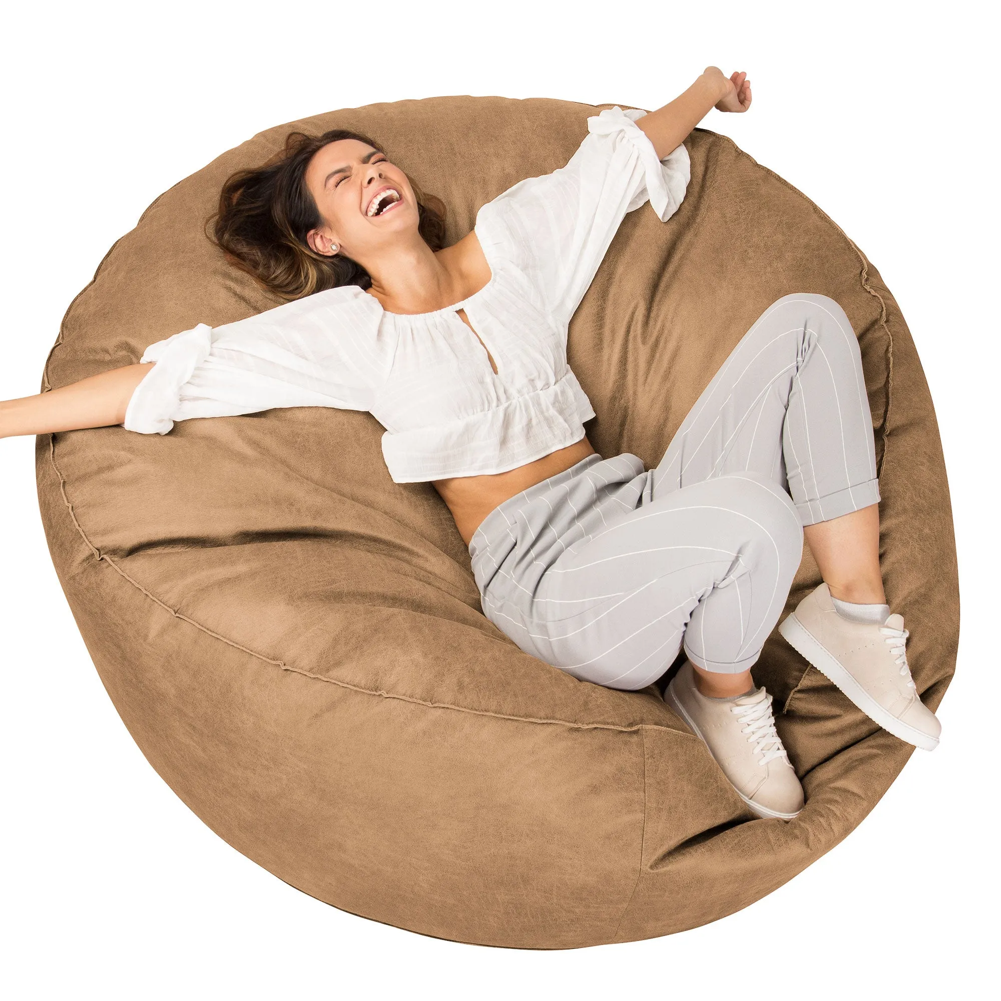 Mega Mammoth Bean Bag Sofa - Distressed Leather Honey Brown