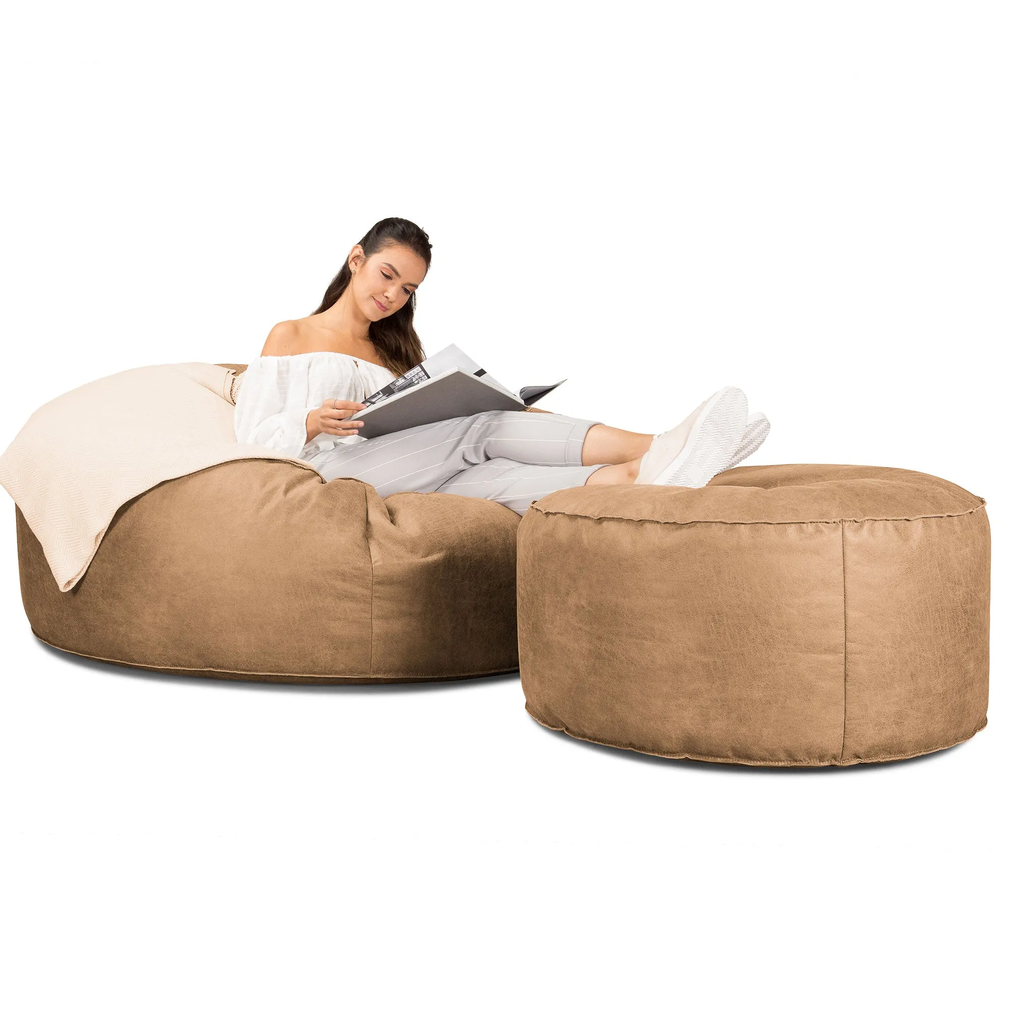 Mega Mammoth Bean Bag Sofa - Distressed Leather Honey Brown