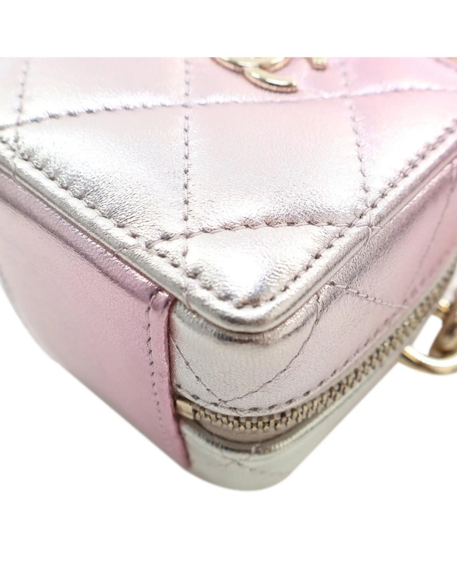 Mini Metallic Quilted Lambskin Cube Bag with Chain Strap