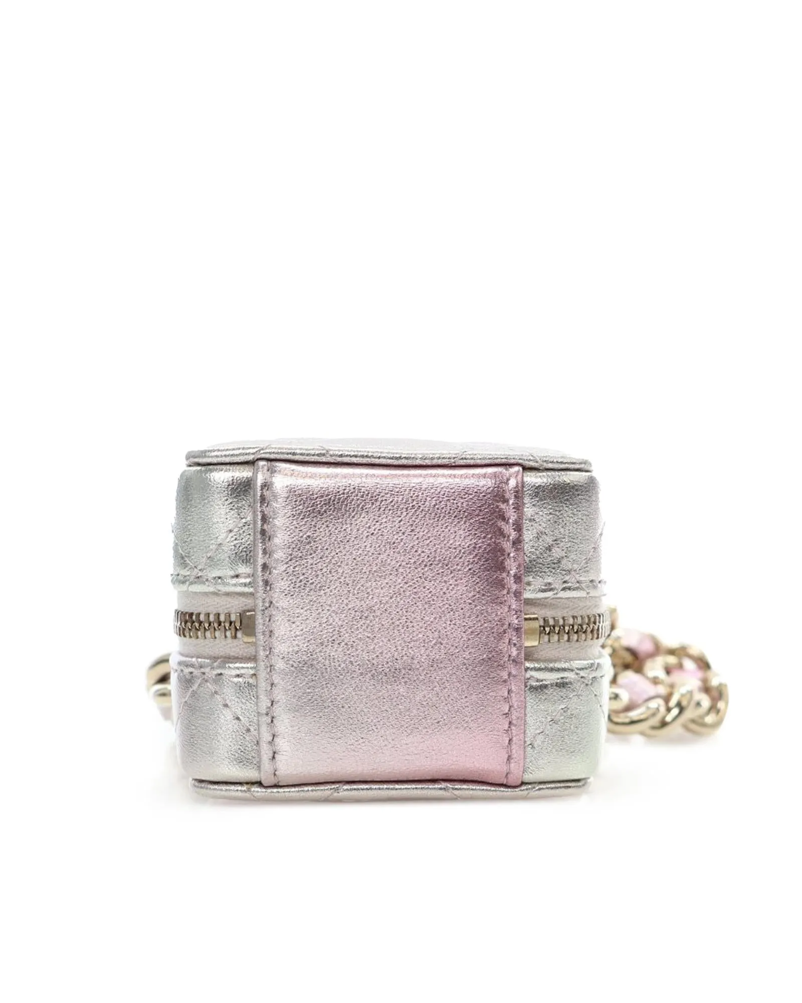 Mini Metallic Quilted Lambskin Cube Bag with Chain Strap