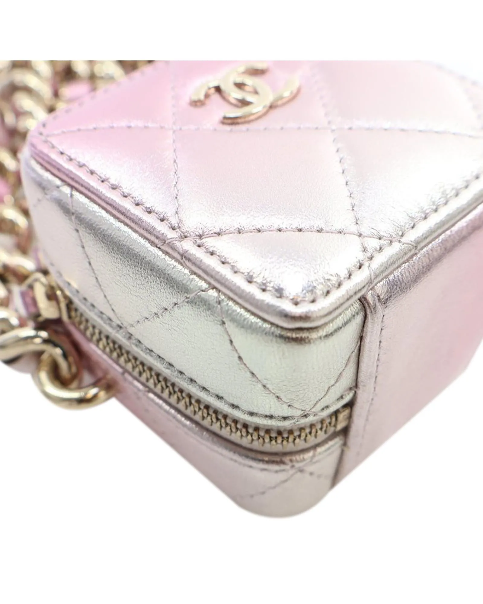 Mini Metallic Quilted Lambskin Cube Bag with Chain Strap