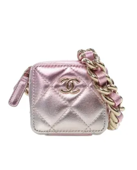 Mini Metallic Quilted Lambskin Cube Bag with Chain Strap