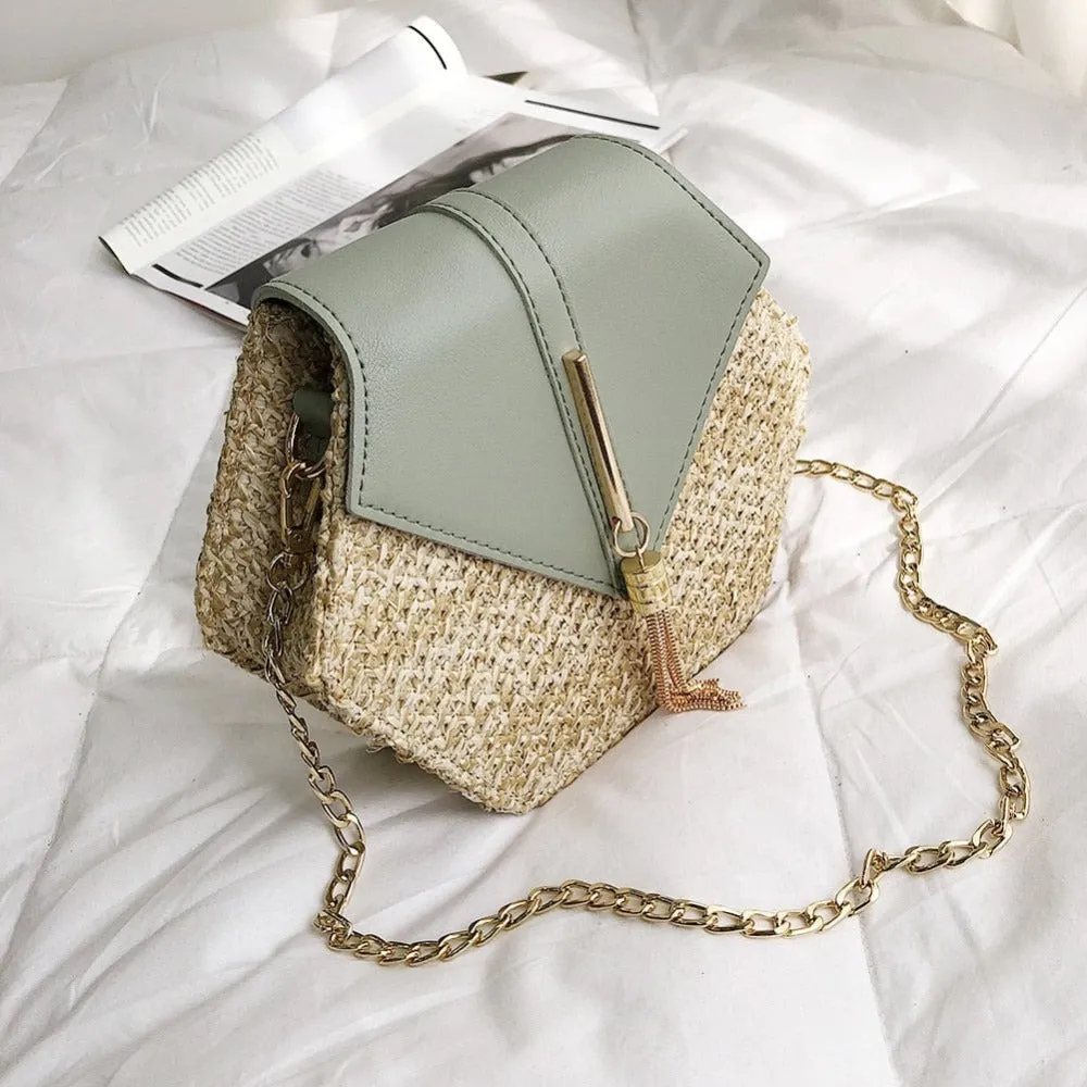 Mini Straw Bag with Vegan Leather Cover