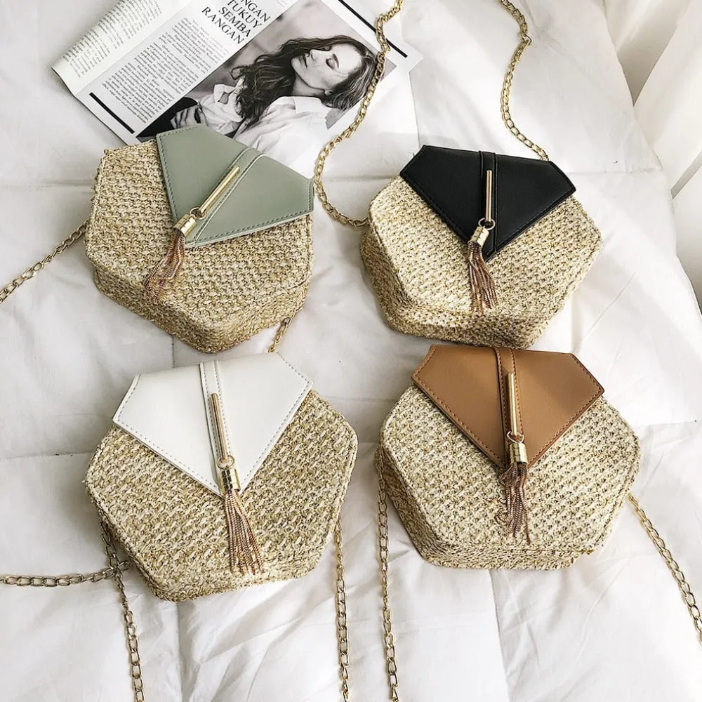 Mini Straw Bag with Vegan Leather Cover