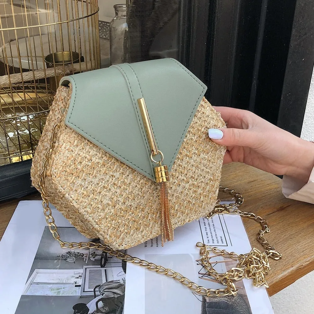 Mini Straw Bag with Vegan Leather Cover