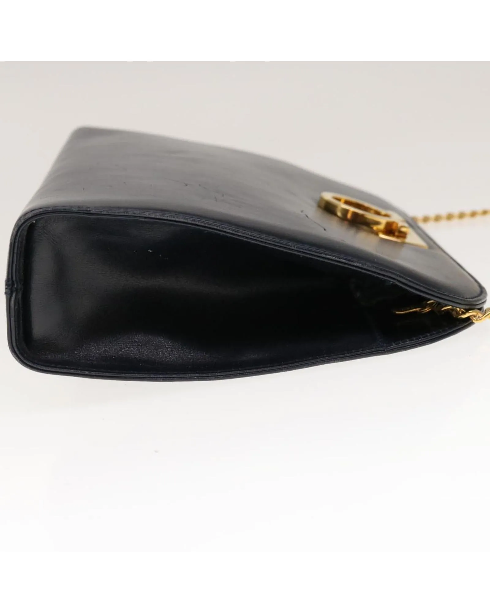 Navy Leather Gancini Chain Shoulder Bag