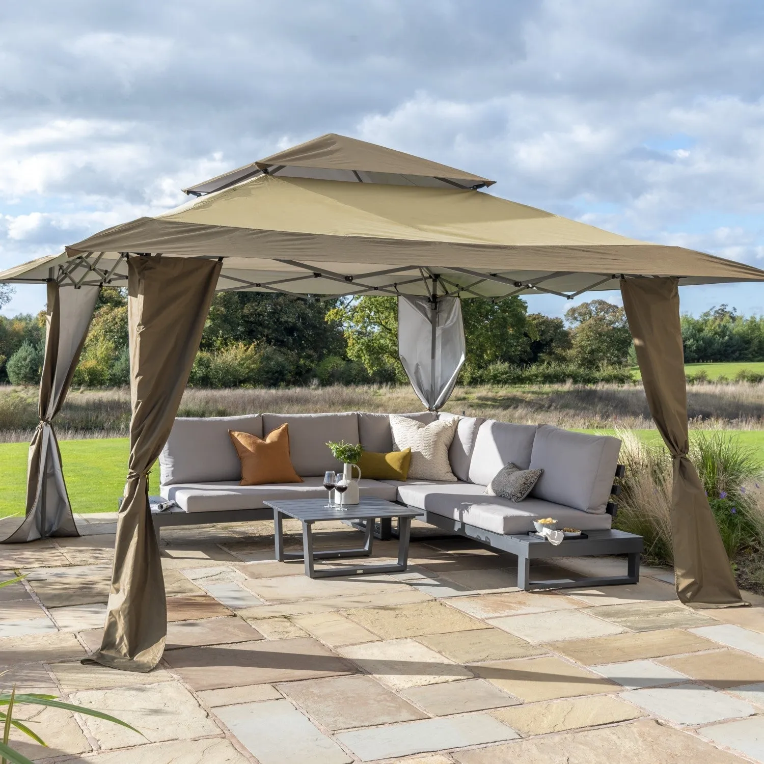 Norfolk Leisure - Pop Up Gazebo Sturdy Heavy Duty 4m x 4m Grey, Taupe and Brown