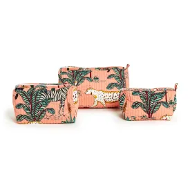 Pink Hand Block Printed Cosmetic and Accessory Bag