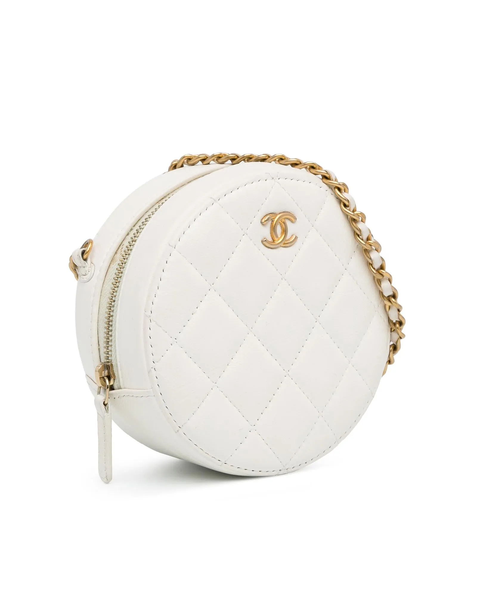 Quilted Lambskin Pearl Crush Round Crossbody Bag