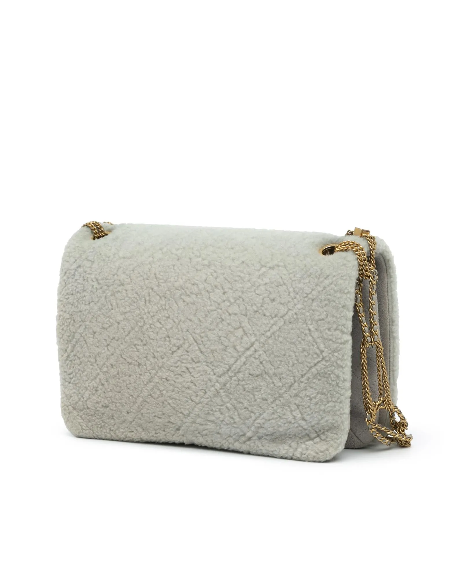 Quilted Shearling Chain Flap Bag with Leather Trim and CC Turnlock Closure