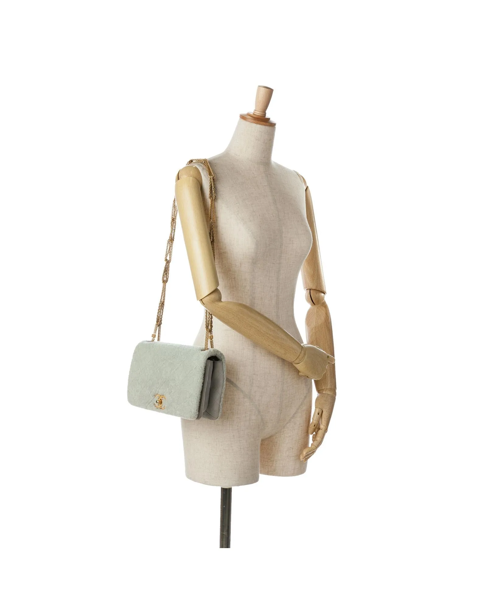 Quilted Shearling Chain Flap Bag with Leather Trim and CC Turnlock Closure