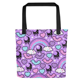 Rainbow Spooky Bats Purple Tote Bag