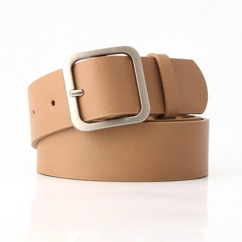 Retro Simple All-Match Square Buckle PU Leather Popular Belt for Women