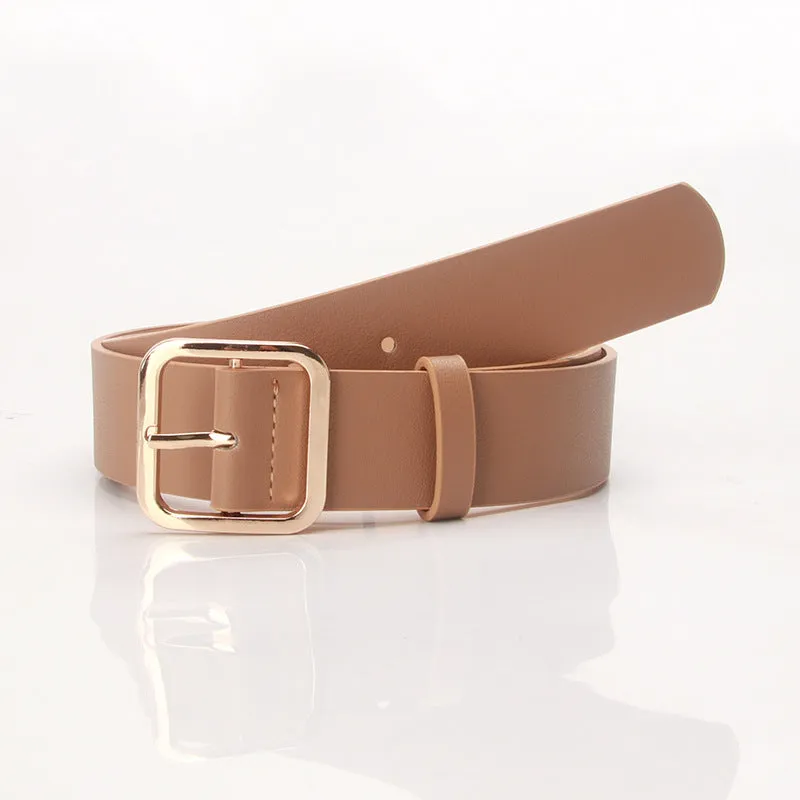 Retro Simple All-Match Square Buckle PU Leather Popular Belt for Women