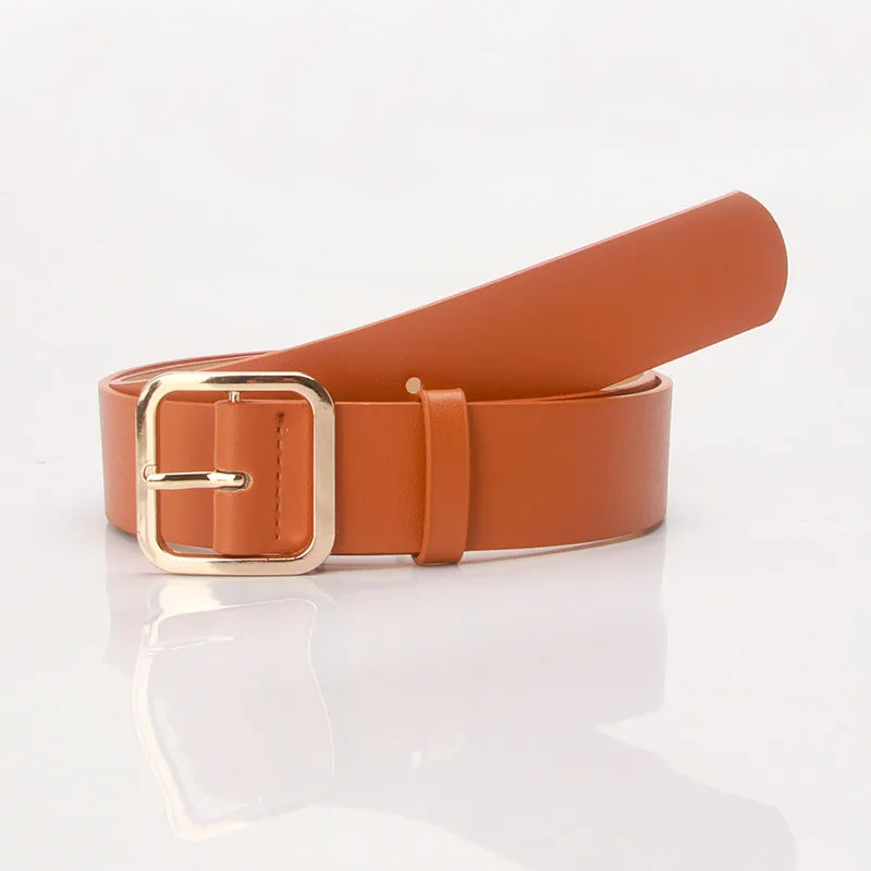 Retro Simple All-Match Square Buckle PU Leather Popular Belt for Women