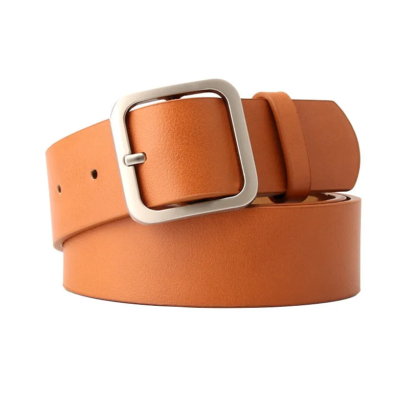 Retro Simple All-Match Square Buckle PU Leather Popular Belt for Women