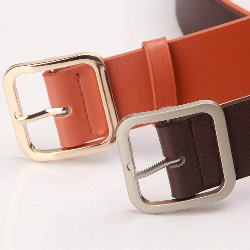 Retro Simple All-Match Square Buckle PU Leather Popular Belt for Women