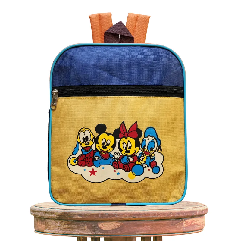 School Bag Backpack for Kids | Mickey Mouse Cartoon Design | Yellow Blue - Height 12 Inches