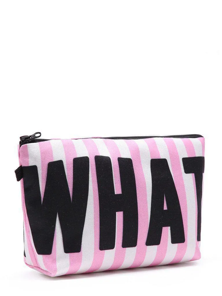 Slogan & Striped Print Cosmetic Pouch