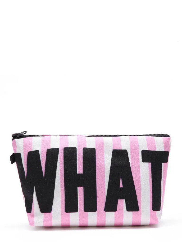 Slogan & Striped Print Cosmetic Pouch