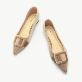 Square Buckle Velvet Flats (Aida) Camel