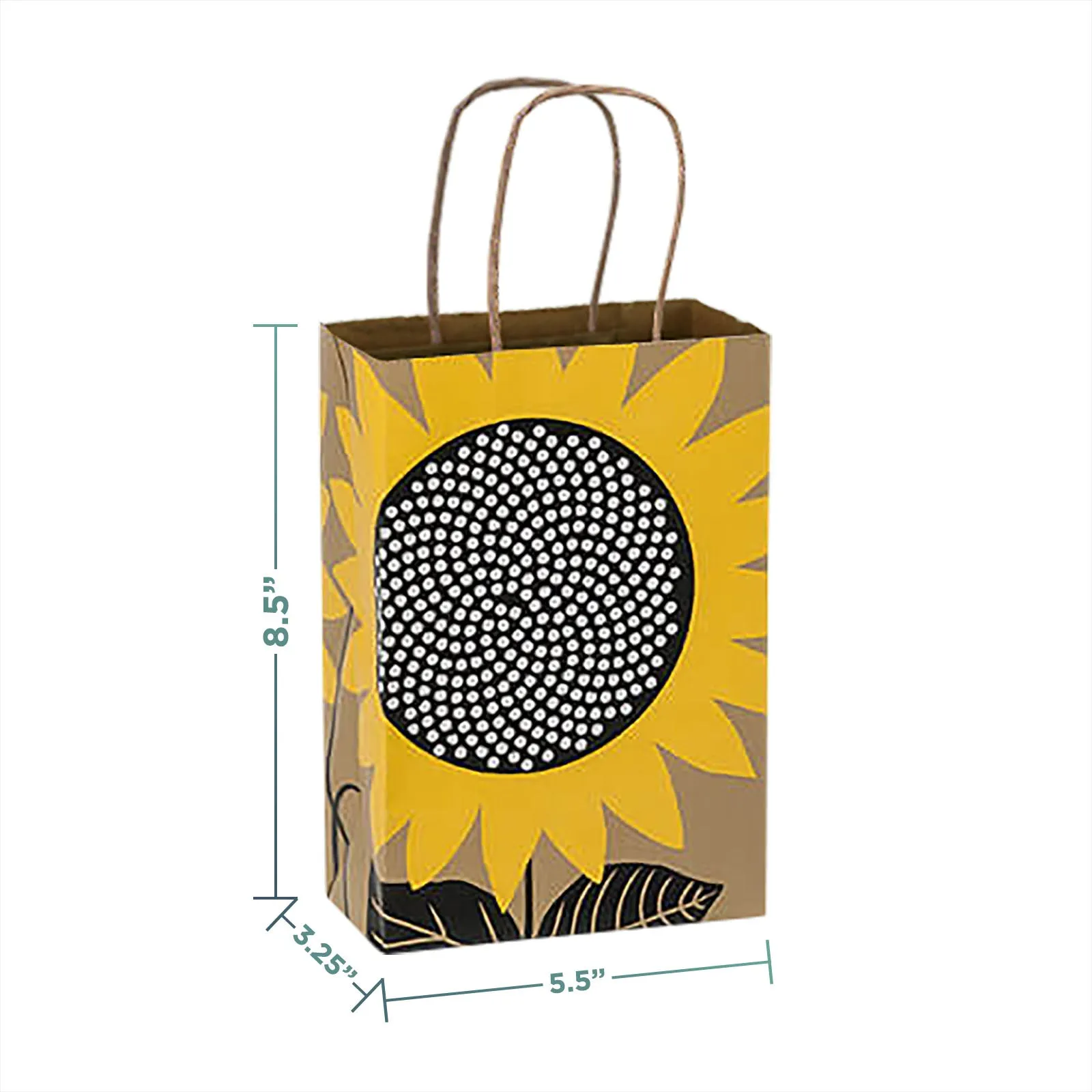 Sunflower Print Small Paper Gift Bags and Party Favor Goodie Bags, 5.5x3.25x8.5" (12 Pack)