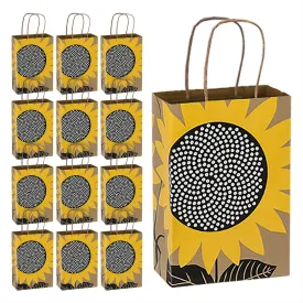 Sunflower Print Small Paper Gift Bags and Party Favor Goodie Bags, 5.5x3.25x8.5" (12 Pack)