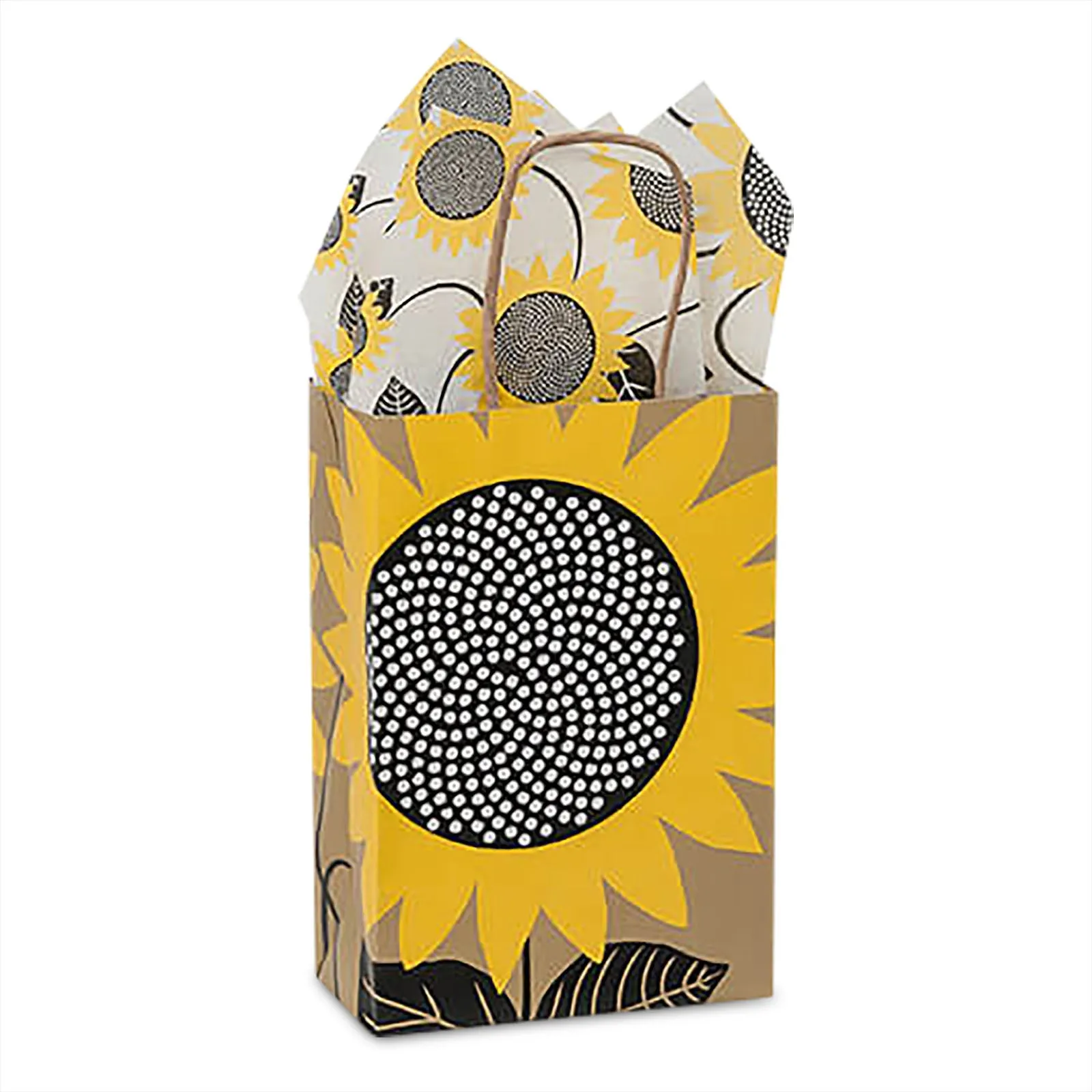 Sunflower Print Small Paper Gift Bags and Party Favor Goodie Bags, 5.5x3.25x8.5" (12 Pack)