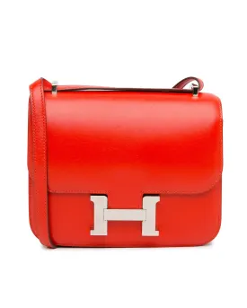 Tadelakt Leather Mini Constance 18 Bag in Rouge Tomate