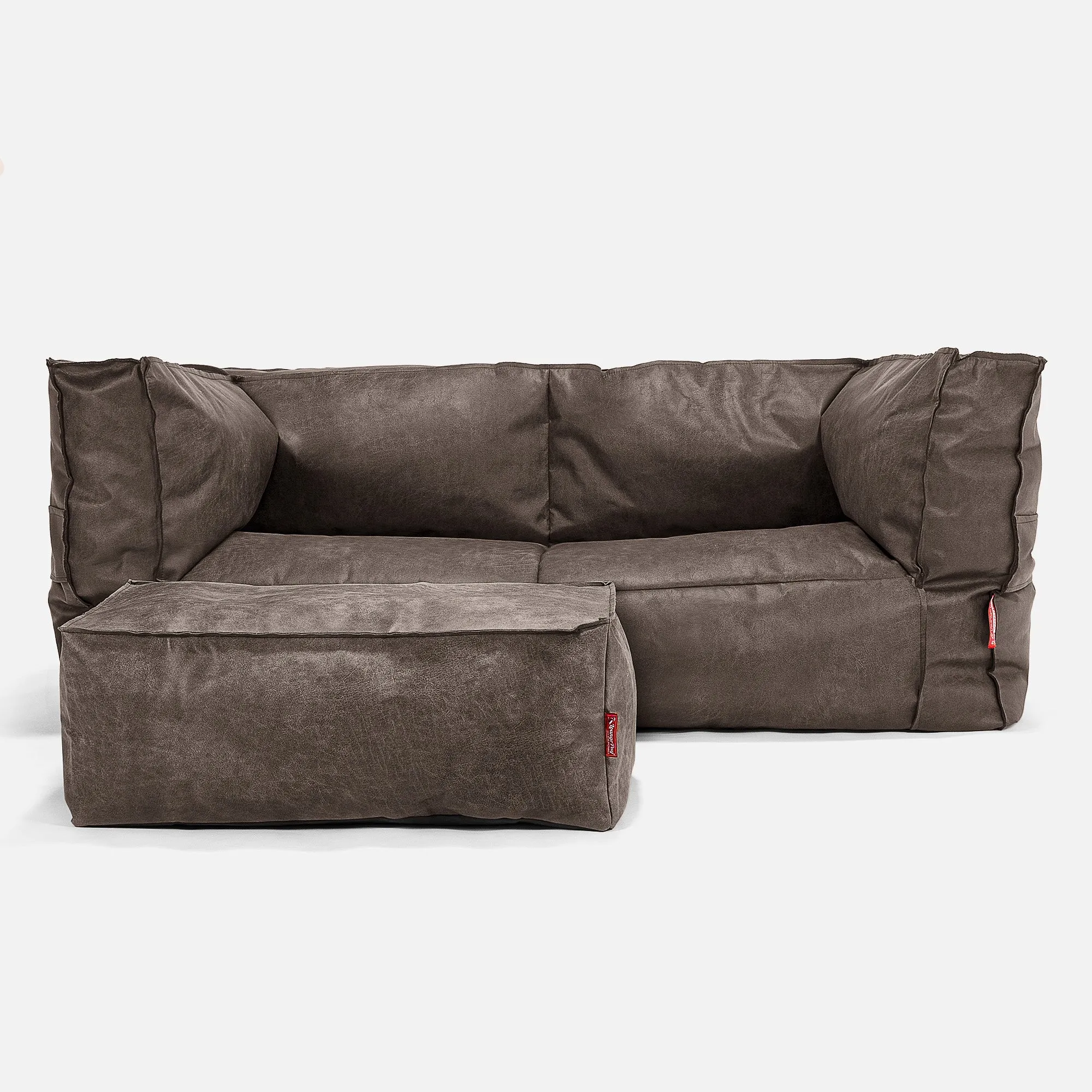 The 2 Seater Albert Sofa Bean Bag - Distressed Leather Natural Slate