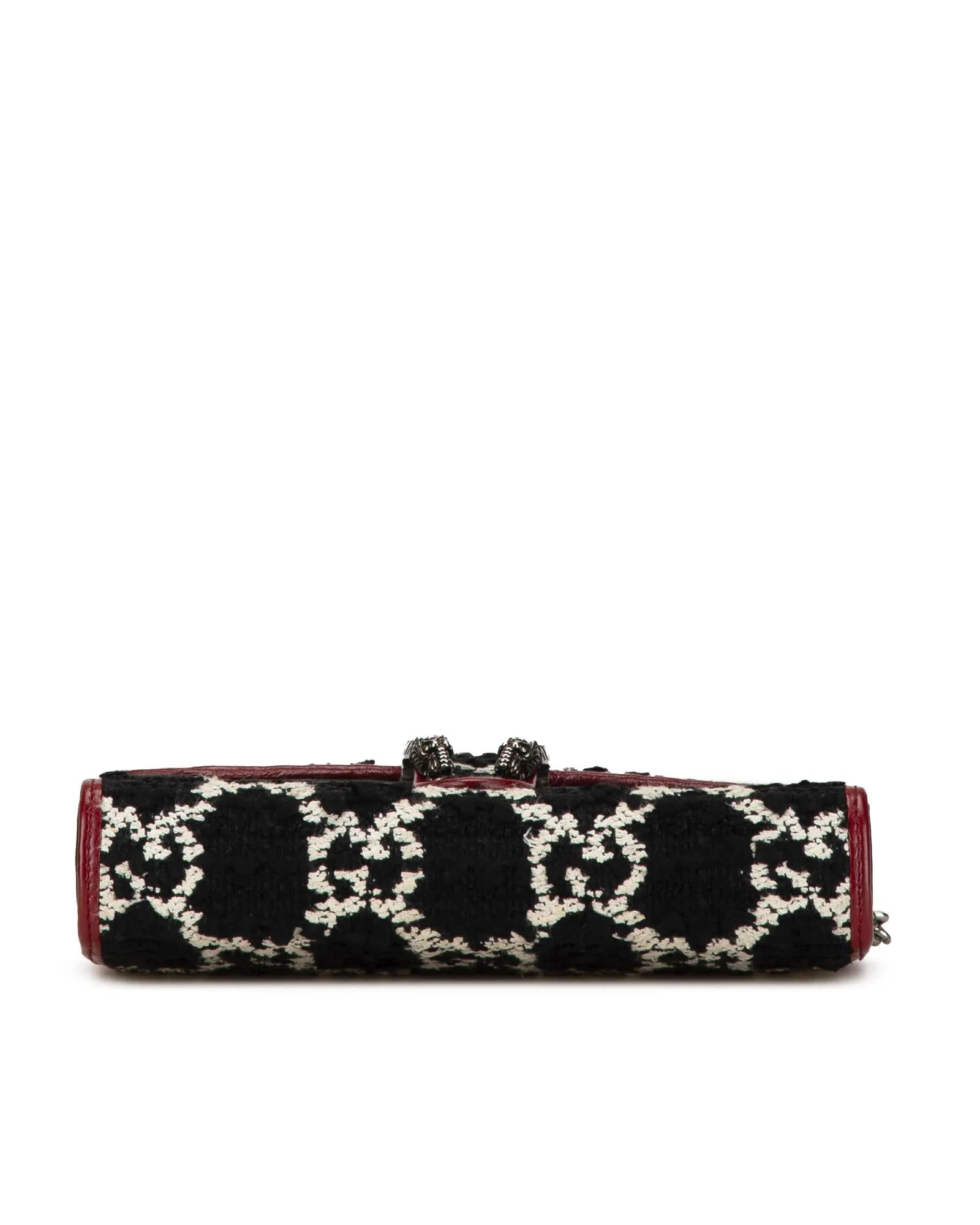 Tweed Wallet on Chain with Leather Trim and Silver-Tone Chain Strap