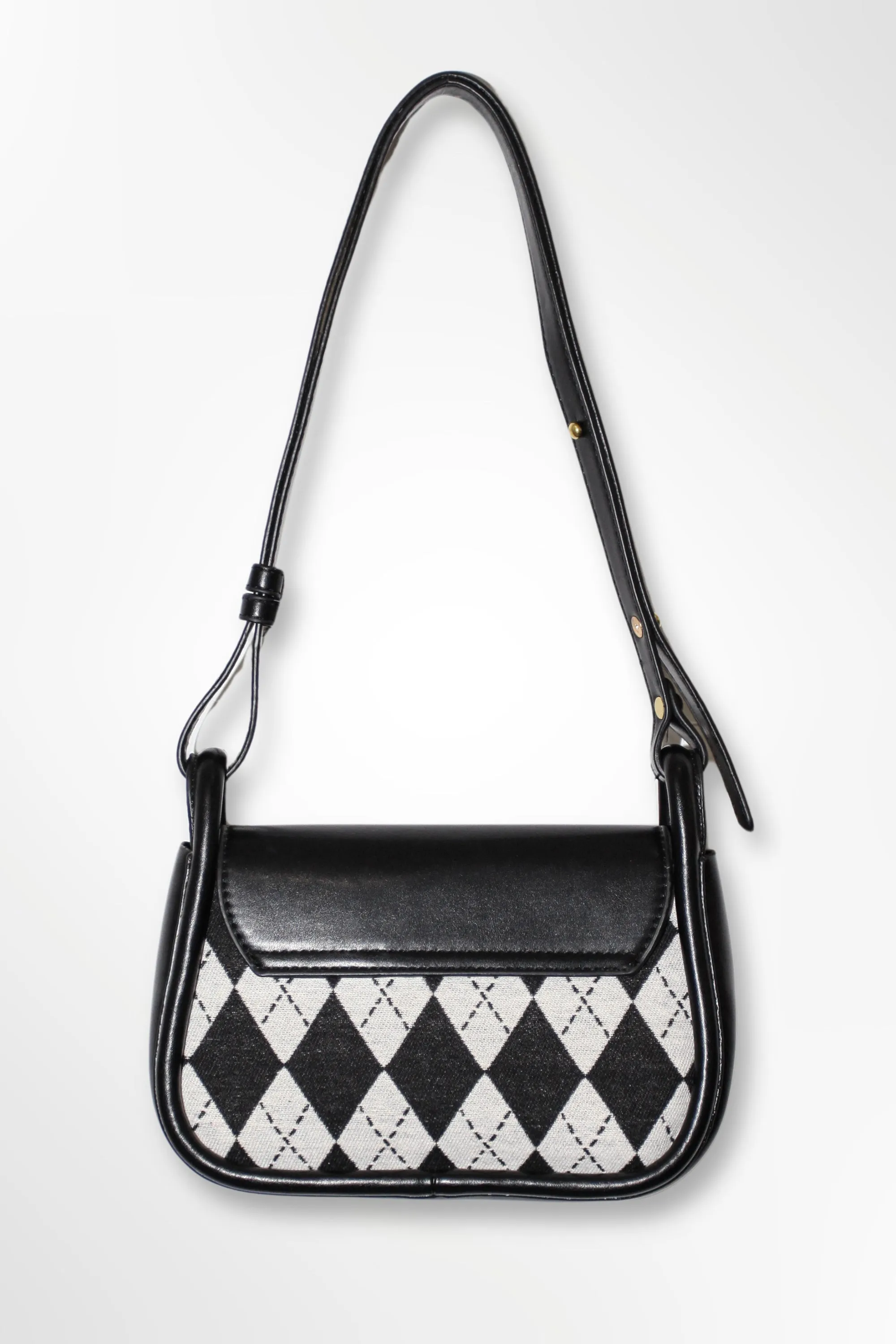 Vegan Leather Black Plaid Handbag