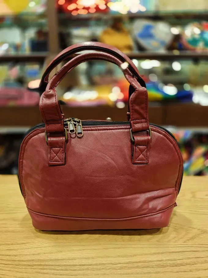 Vegan Leather Burgundy BeeKeeper Clam Shell Handbag