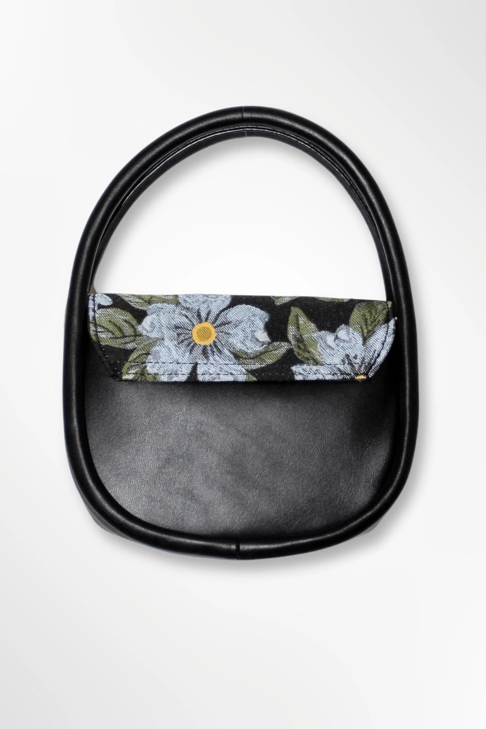 Vegan Leather Round Blue Floral Hand Bag