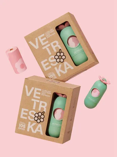 Vetreska Scented Poop Bag Dispensers and Bags| Flora & Cherry Blossom & Strawberry