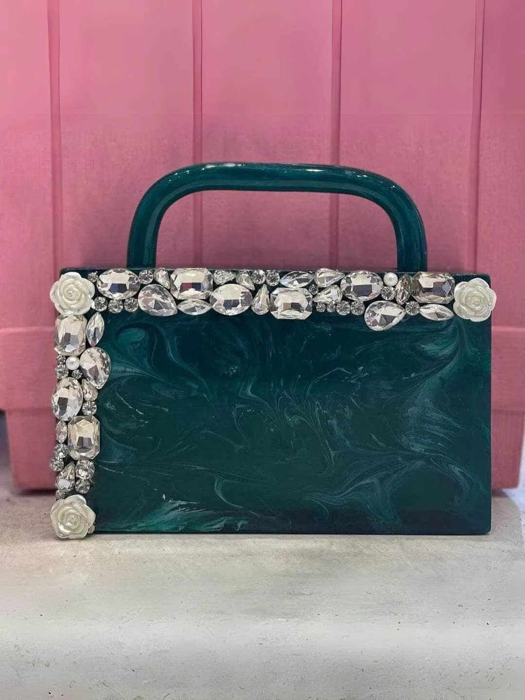 Women Luxurious Resin Green Clutch