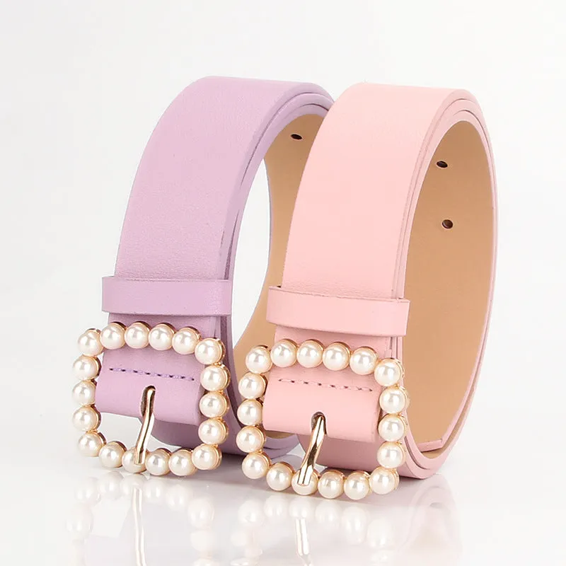 Women's Belt Square Button Point Pearl Sweet Elegant Dress Decorative Band