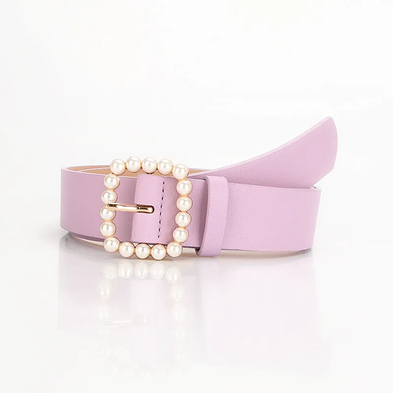 Women's Belt Square Button Point Pearl Sweet Elegant Dress Decorative Band