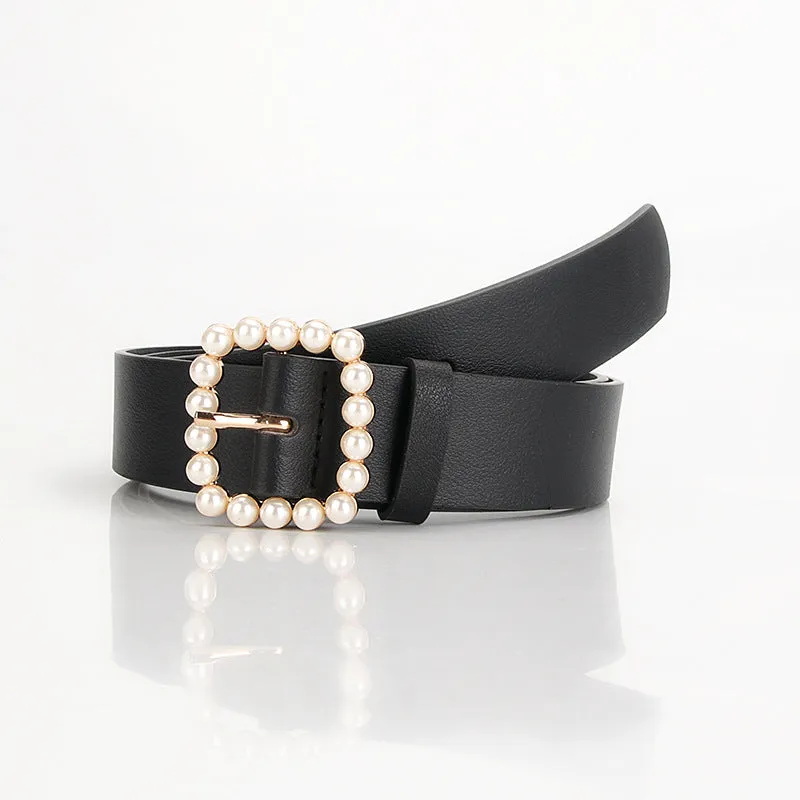 Women's Belt Square Button Point Pearl Sweet Elegant Dress Decorative Band