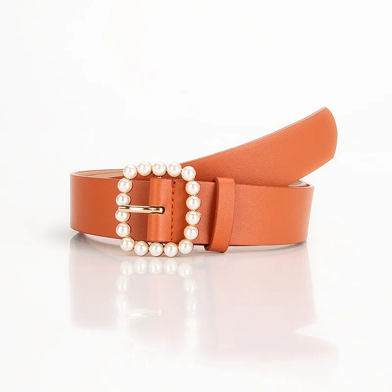 Women's Belt Square Button Point Pearl Sweet Elegant Dress Decorative Band