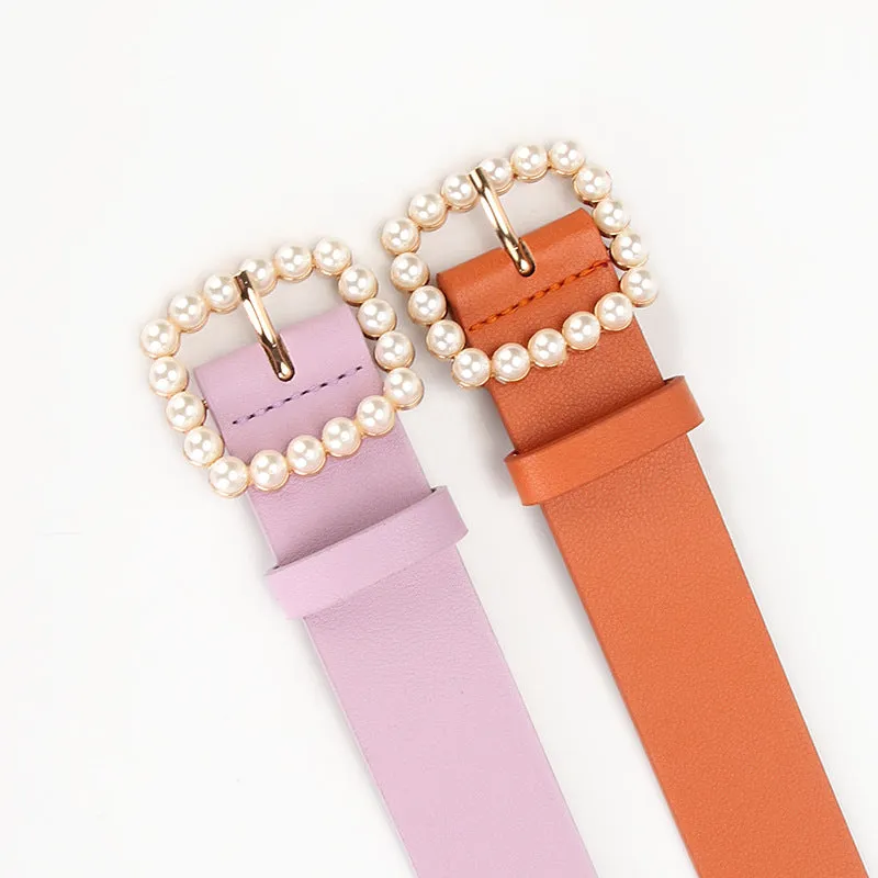 Women's Belt Square Button Point Pearl Sweet Elegant Dress Decorative Band