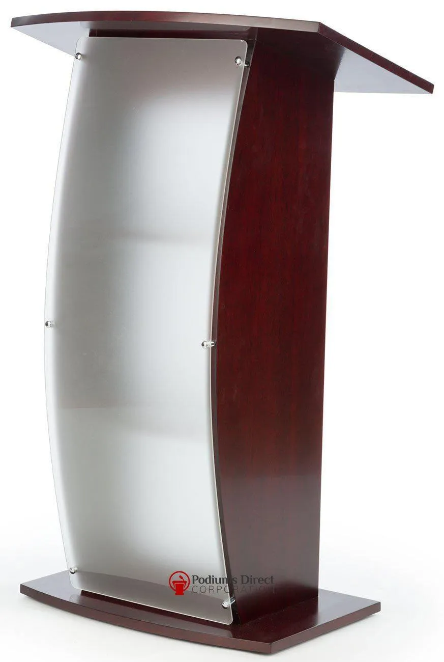 Wood with Acrylic Pulpit Curved Sides, Frosted Front Panel-Mahogany - FREE SHIPPING!